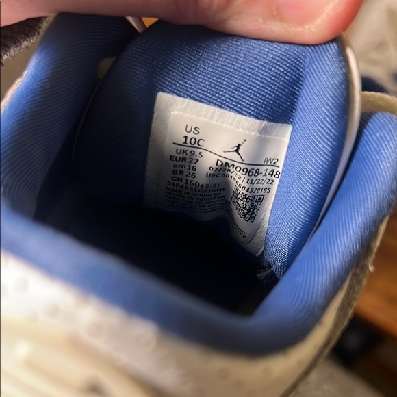 White and Blue Jordan 3 Retro Sneakers, Size 10c - Picture 7 of 9